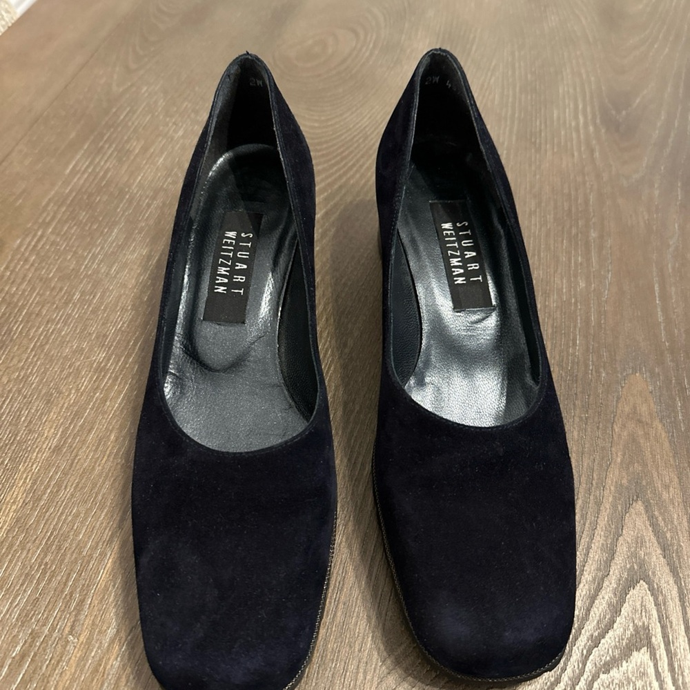 Vintage Stuart Weitzman Suede Women's Size 8 N Black Block Heel Square Toe - Picture 2 of 9